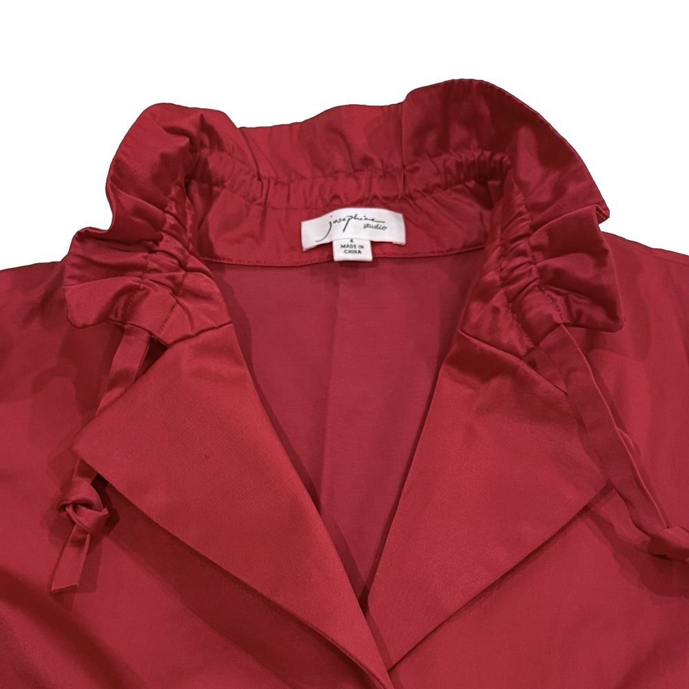 Satin Bombshell Jacket Coat Blazer Women 4 S Red Ruffle Collar Pinup Retro Sexy - Picture 5 of 7